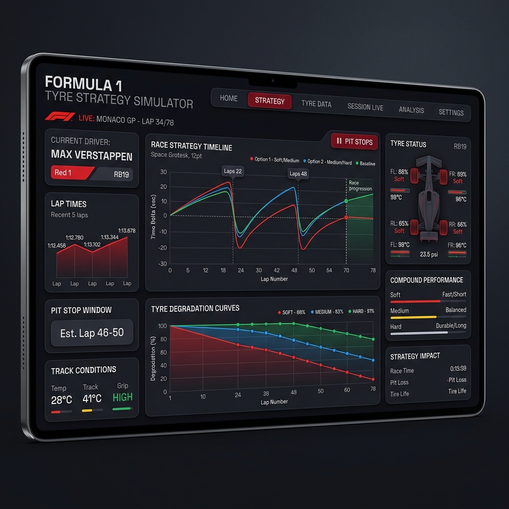 F1 Strategy Simulator interface mockup